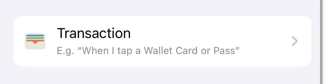 Shortcuts Transaction automation option