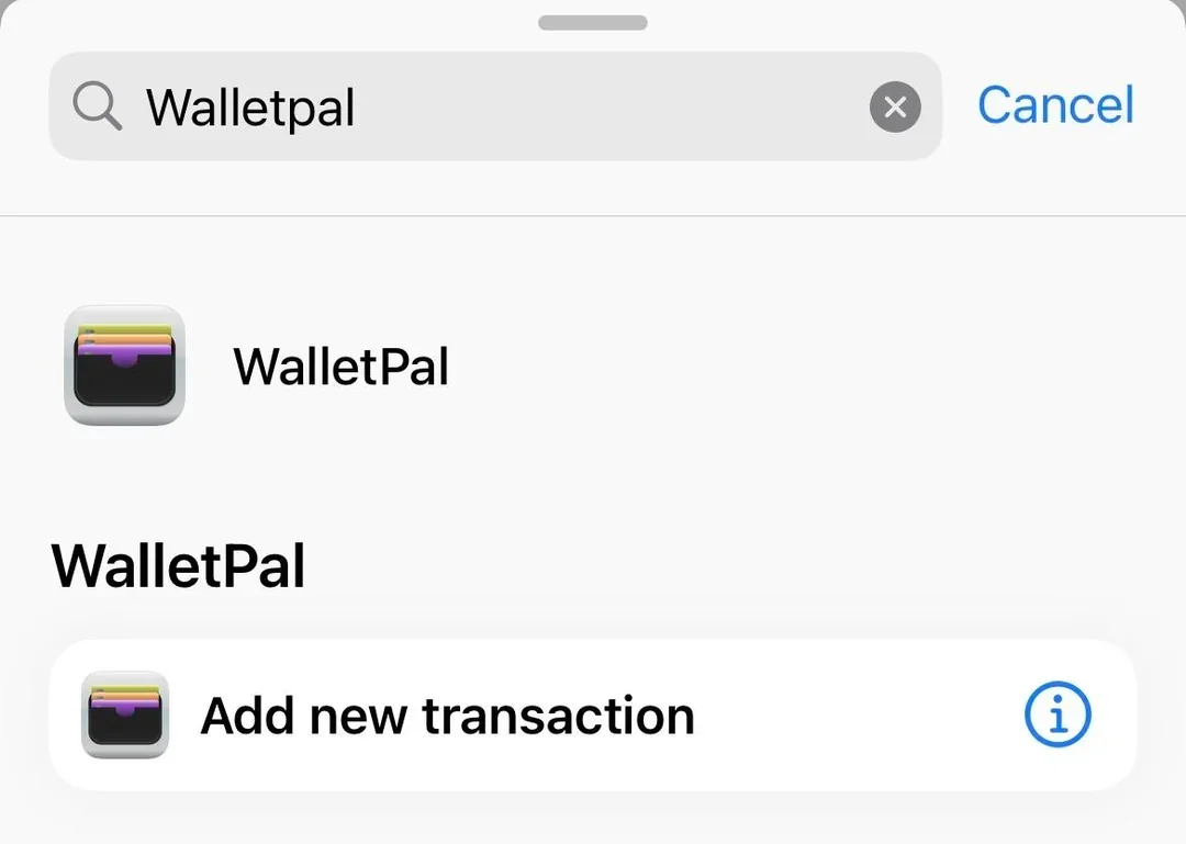 WalletPal Add new transaction Shortcuts action